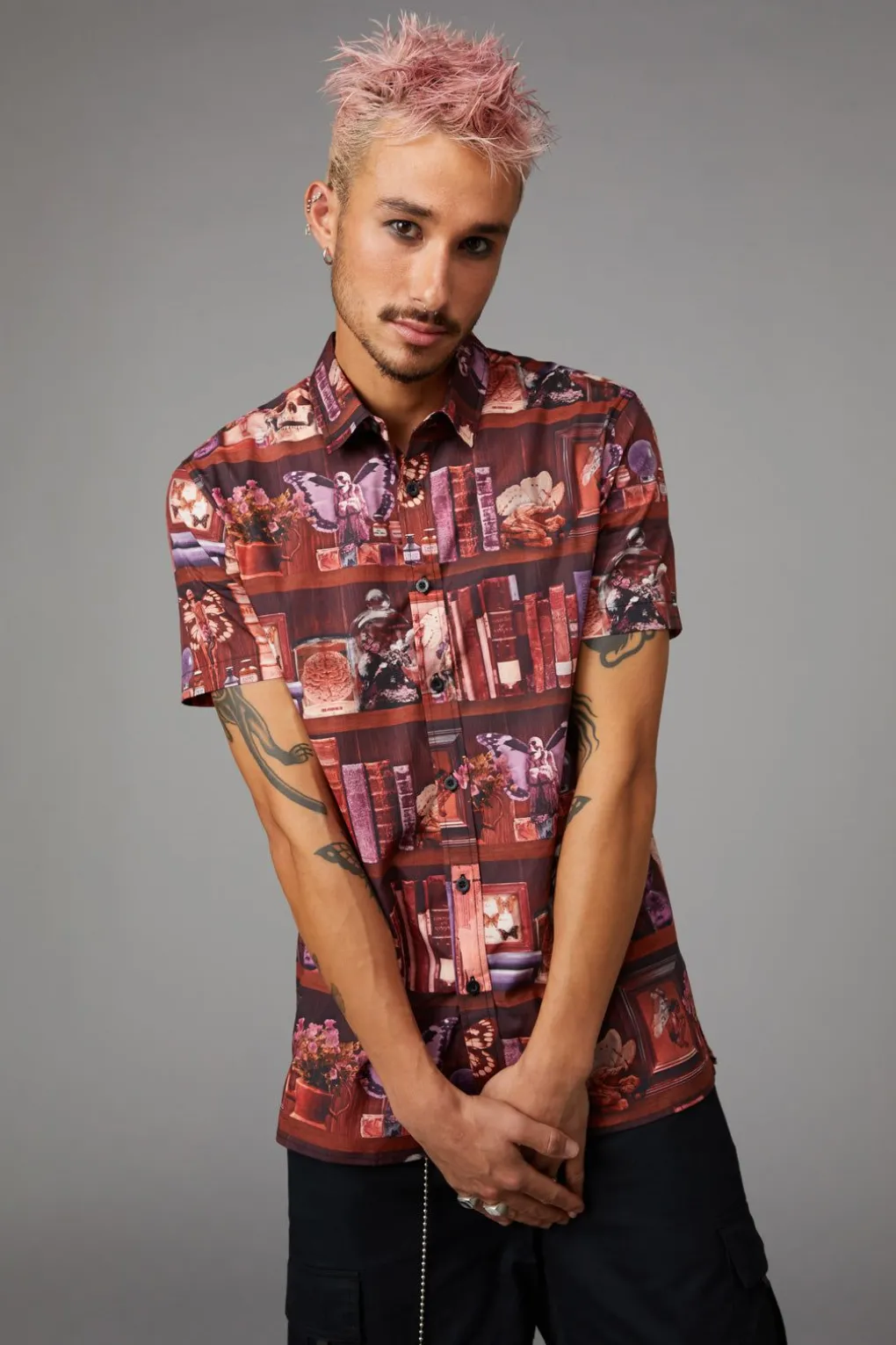 Bookish Print Short Sleeve Shirt