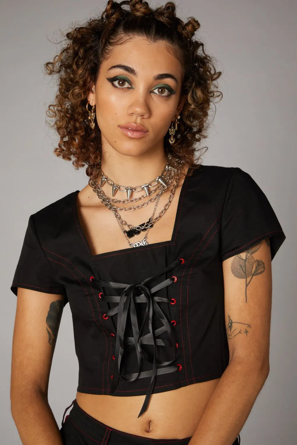 Contrast Stitch Corset Top