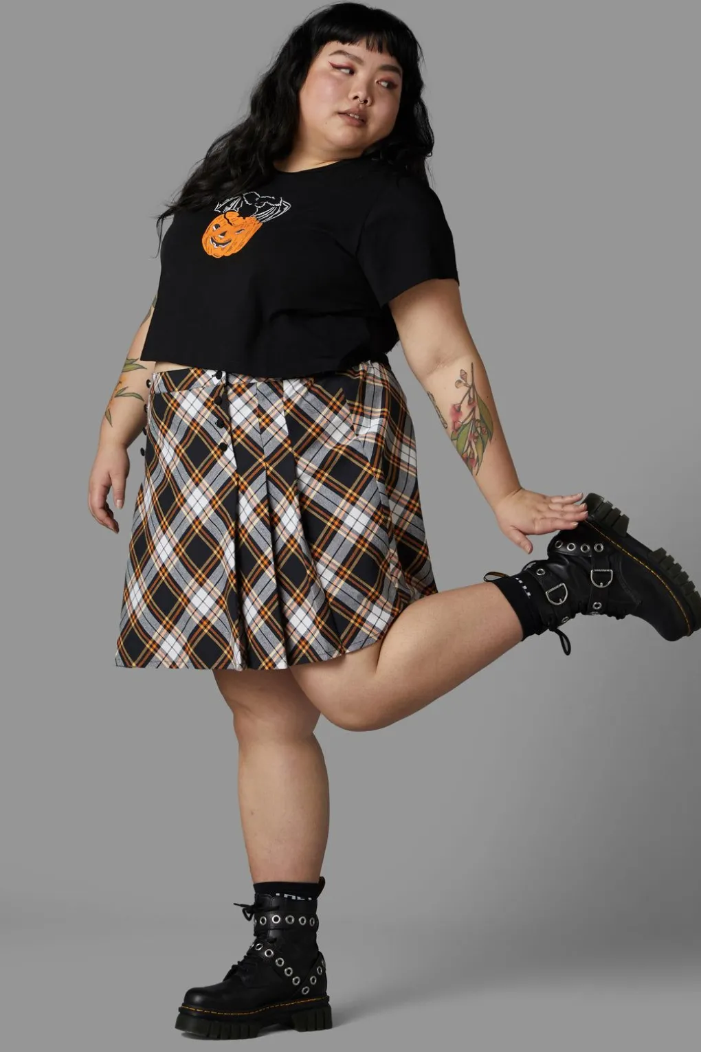 Curve Pumpkin Tartan Skirt
