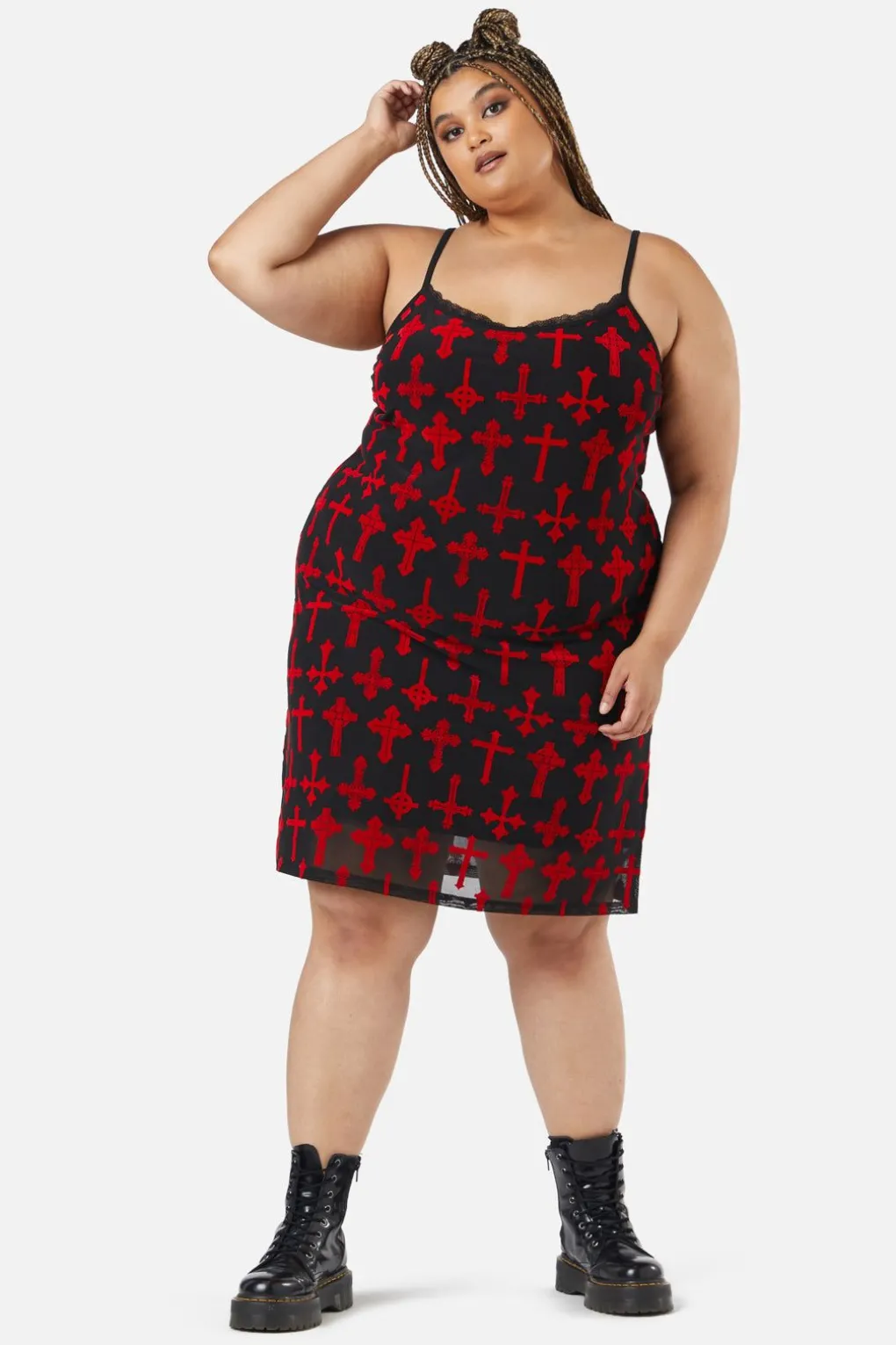 Curve Vowed Flocked Mesh Dress