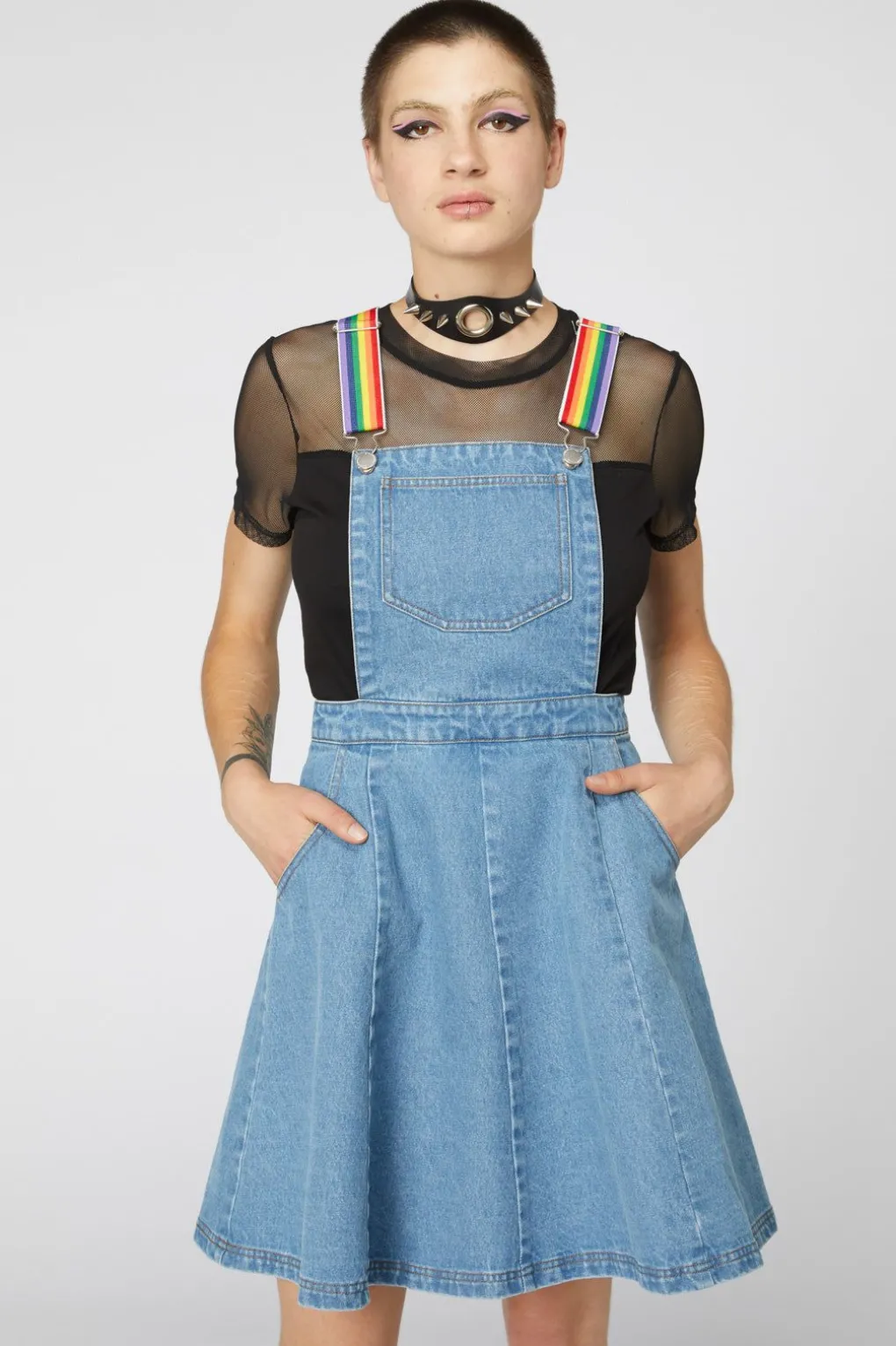 Denim Rainbow Strap Pinny