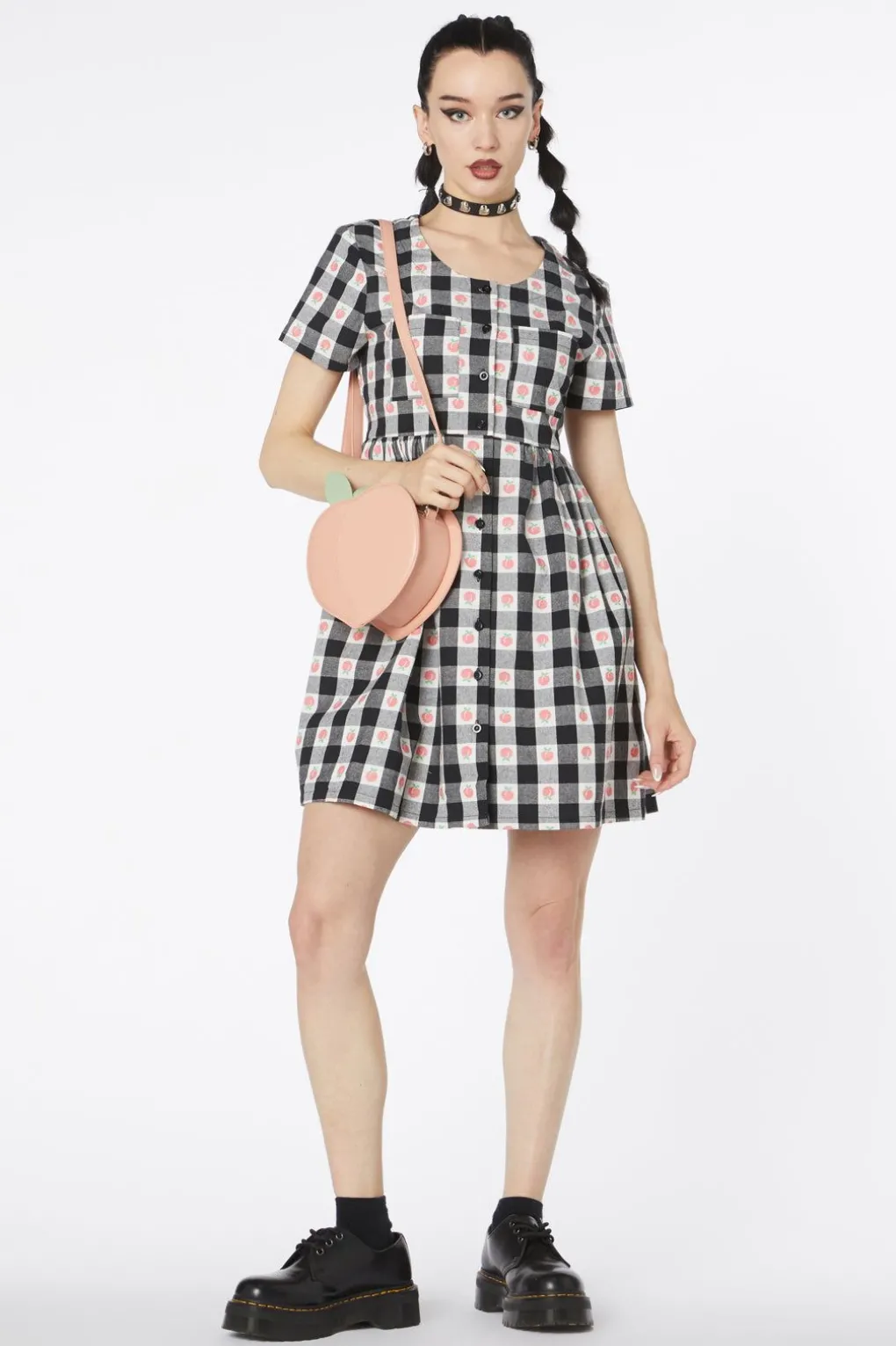 Gingham Peach Smock Dress