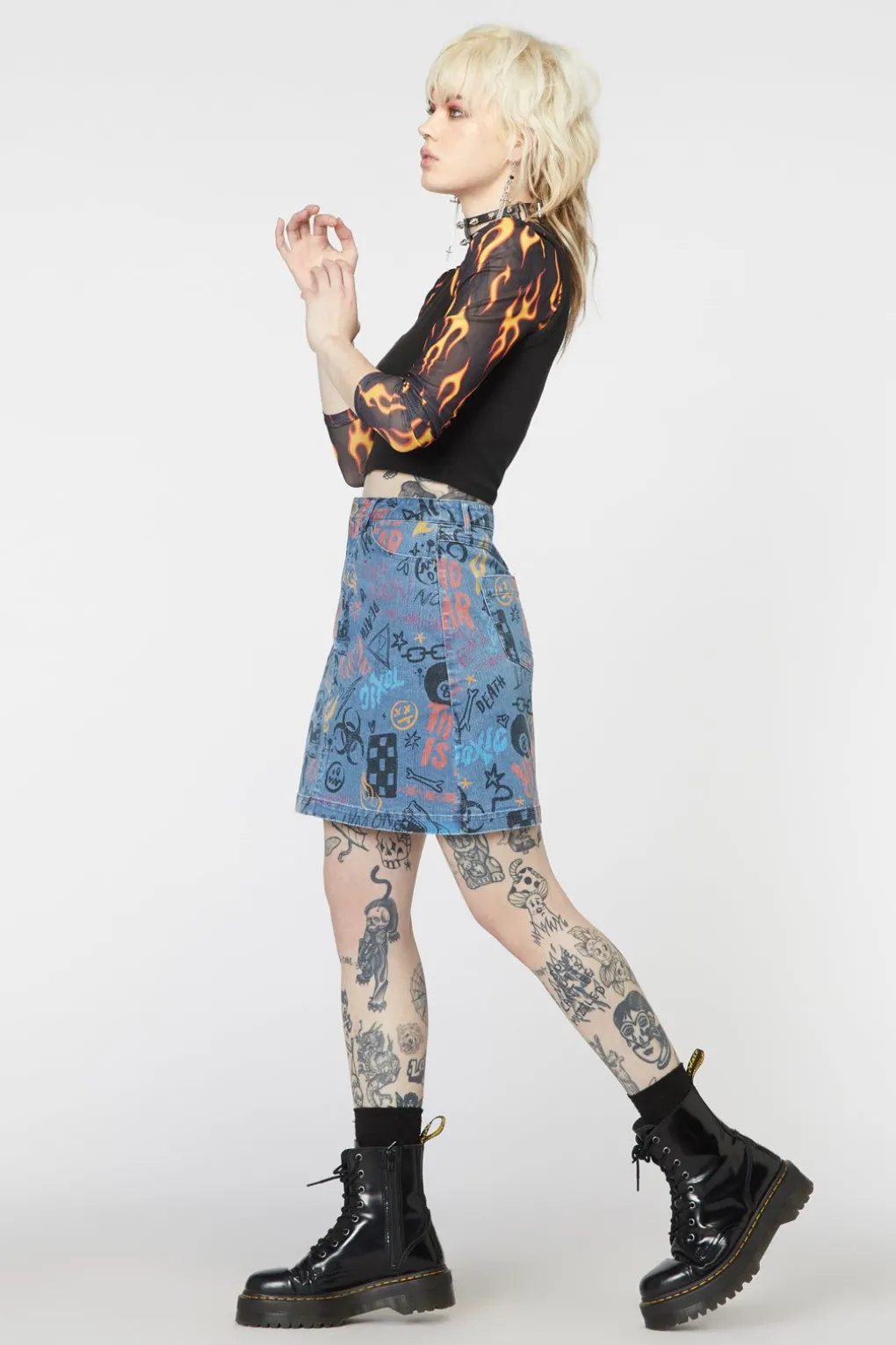 Graffiti Denim Mini Skirt
