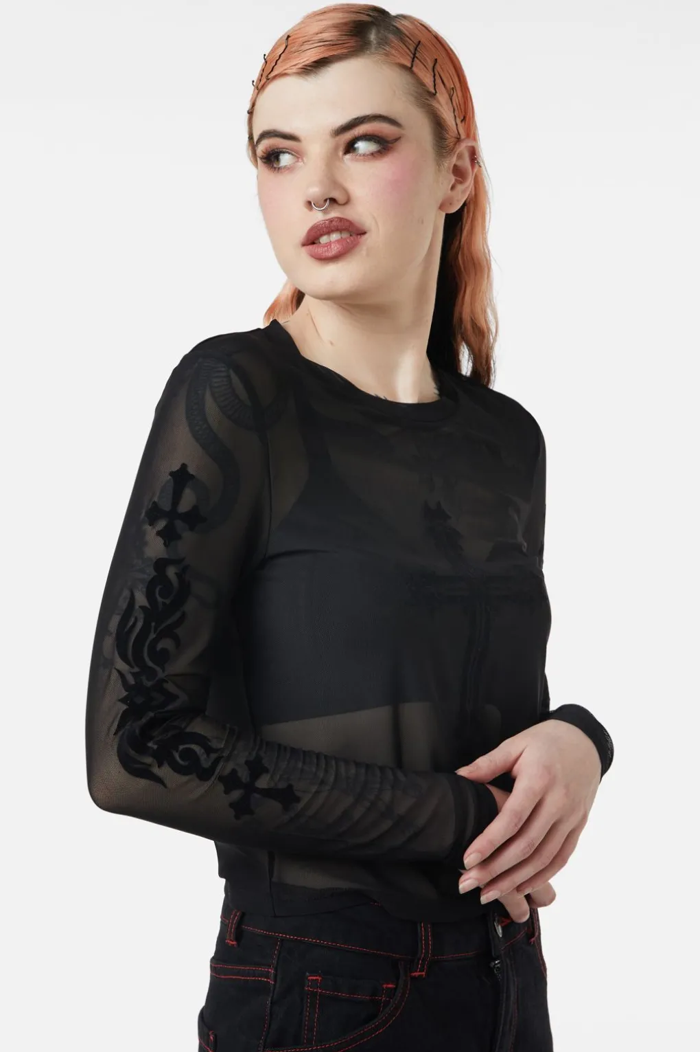 Hail Lilith Flocked Mesh Top