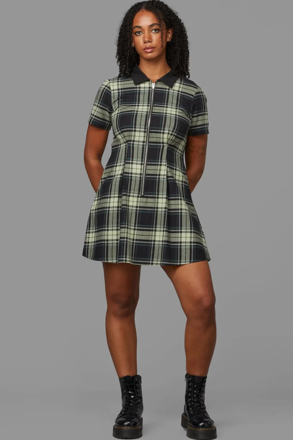 Haunted Bloom Tartan Skater Dress