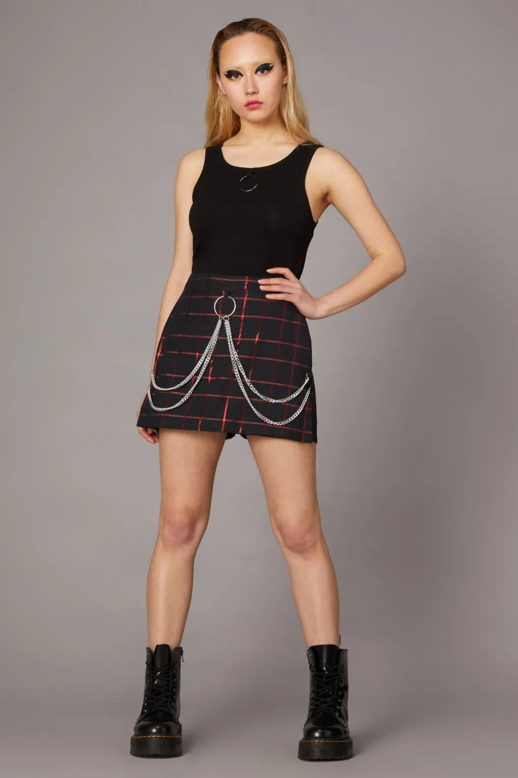 Metallic Checks Skort