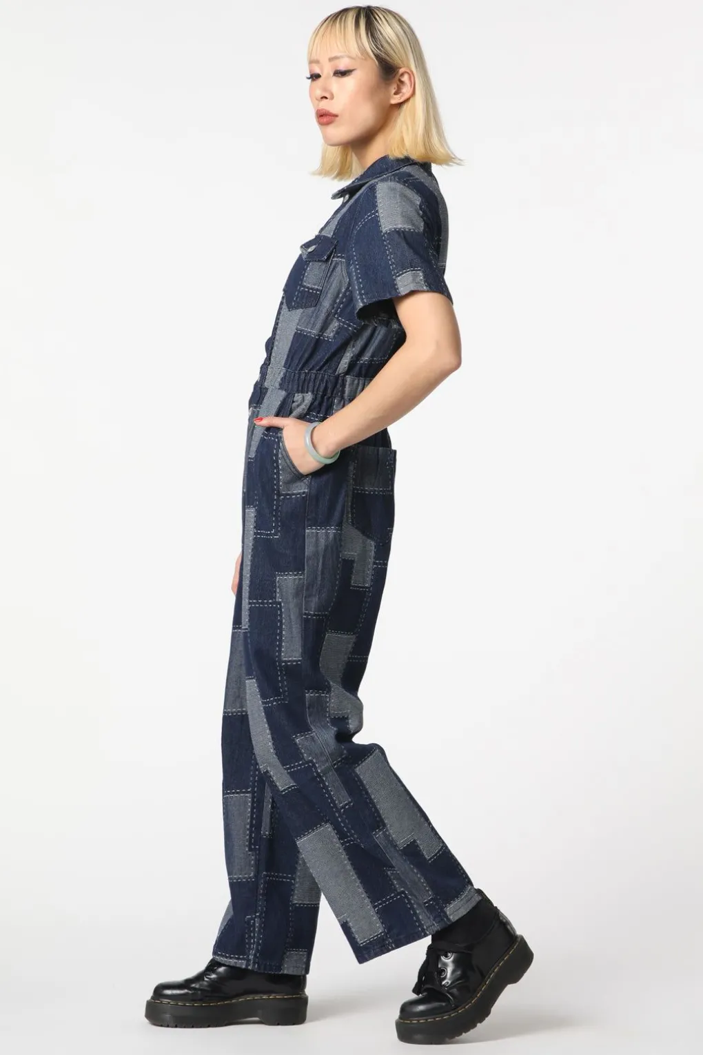 Patchwork Denim Boilersuit