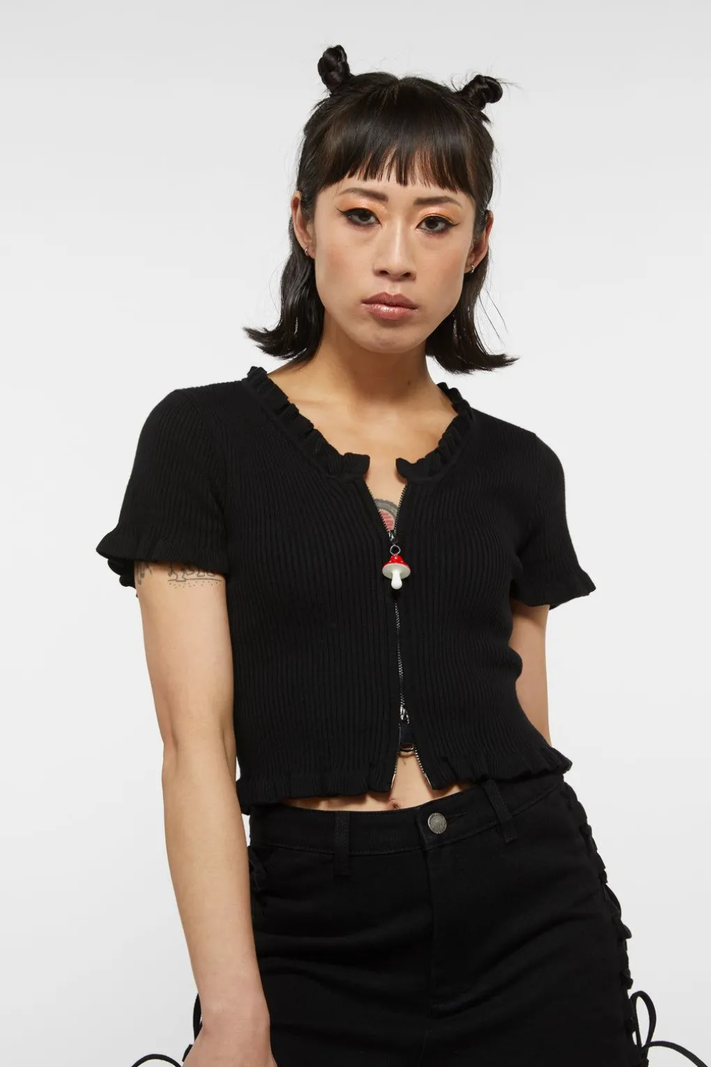 90S Style Zip Up Frill Cardi