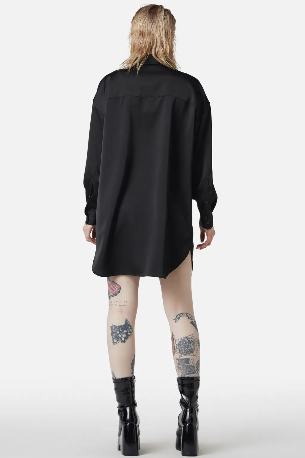 Satin Tux Shirt Dress
