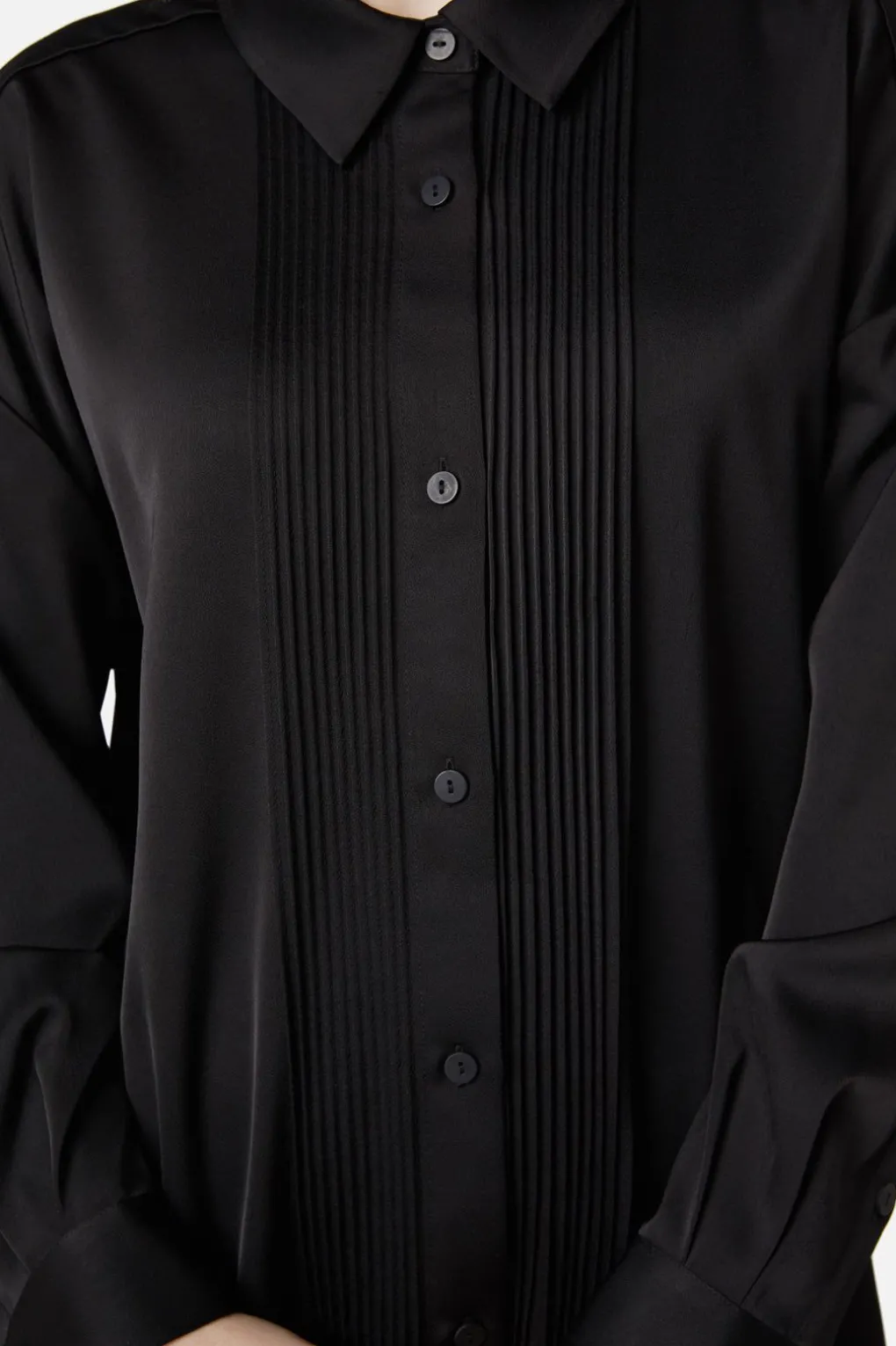 Satin Tux Shirt Dress