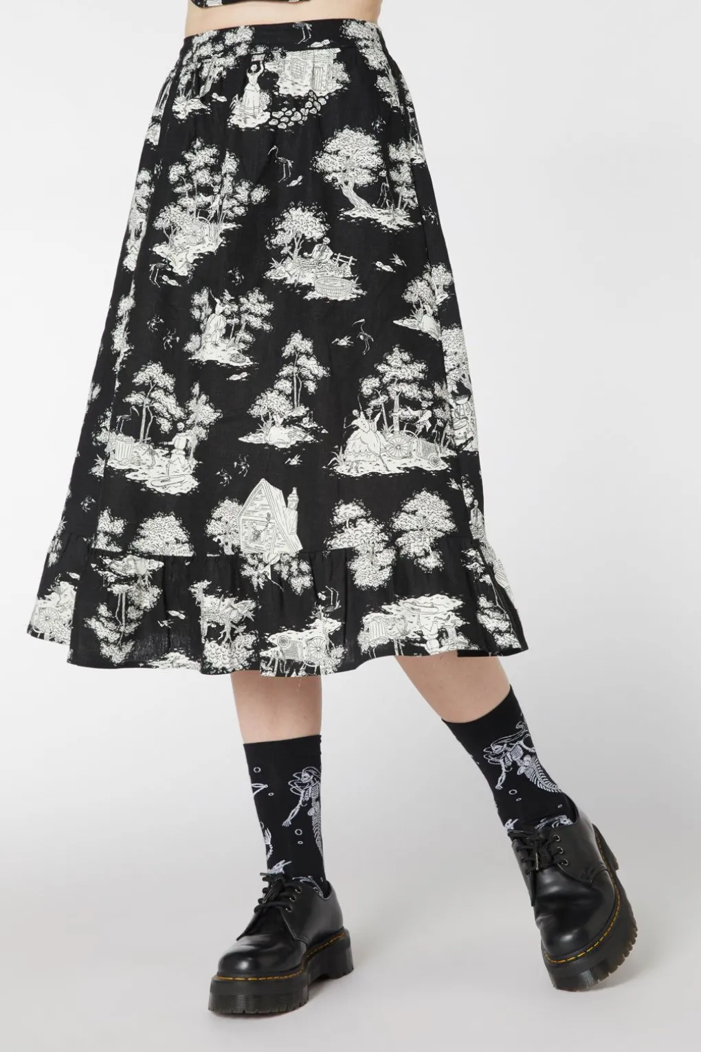 Skelly Toile Frill Midi Skirt