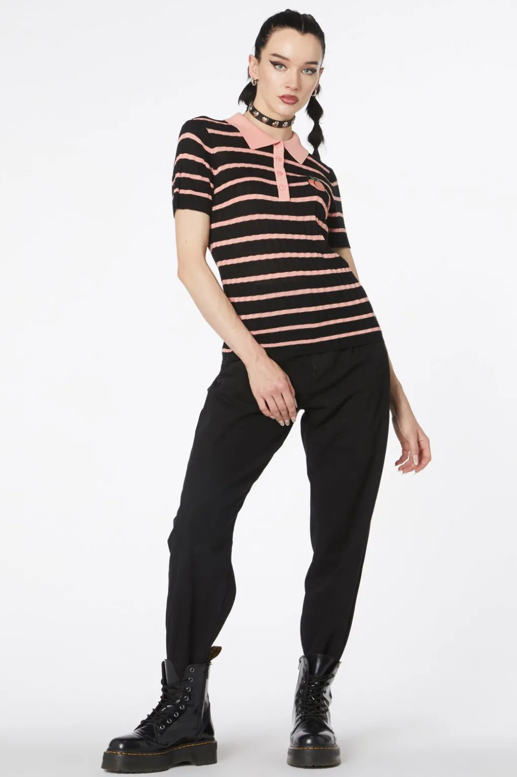 Stripey Peach Collar Knit