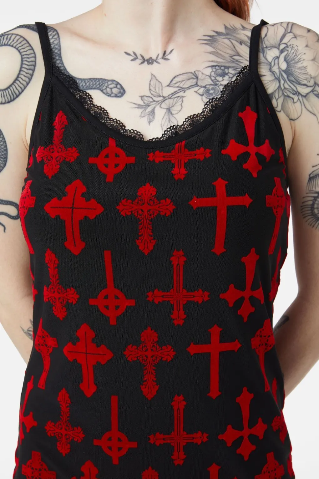 Vowed Flocked Mesh Dress